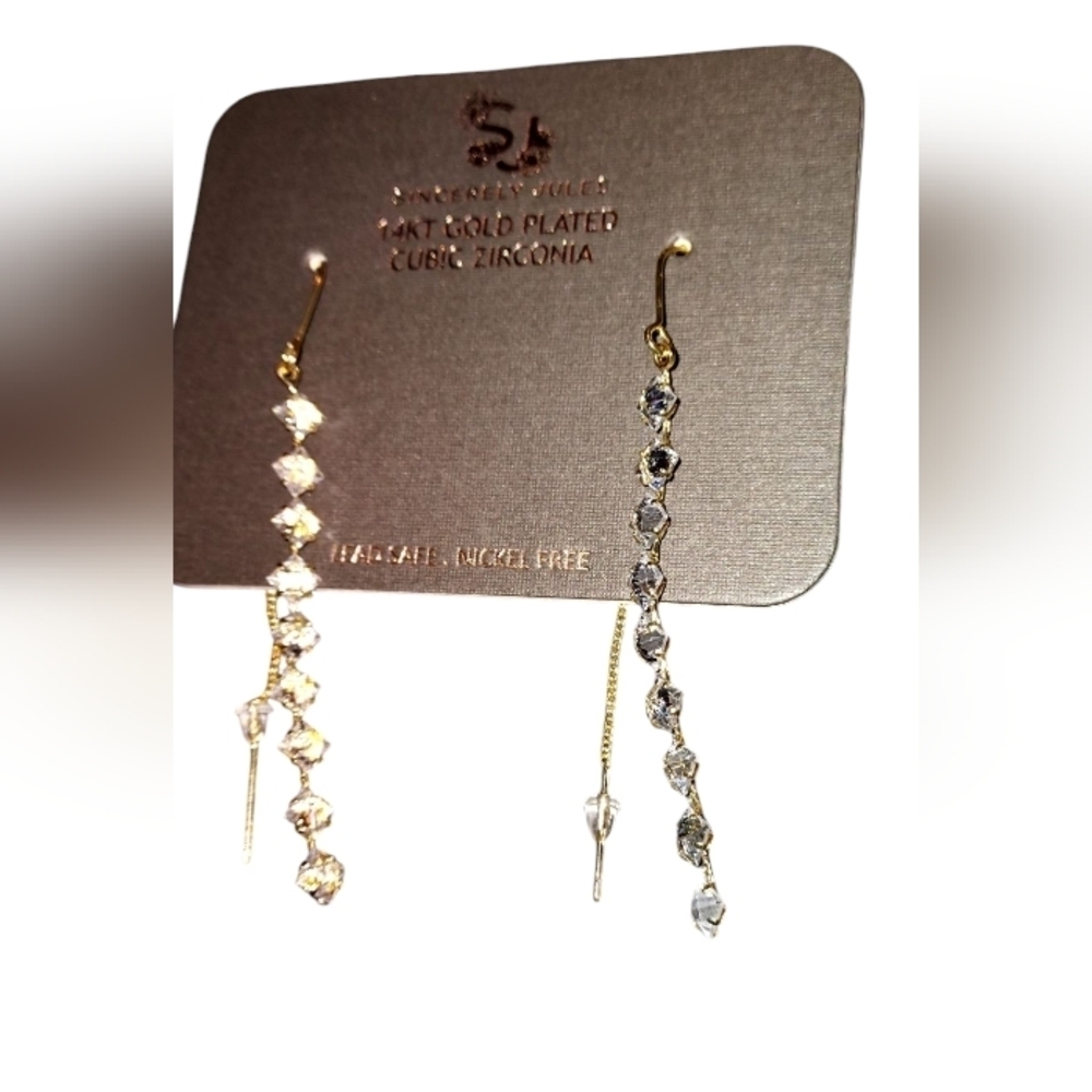 Sincerly Jules 14kt Gold Plated Drop Earrings with Cubic Zirconia - Picture 2 of 4